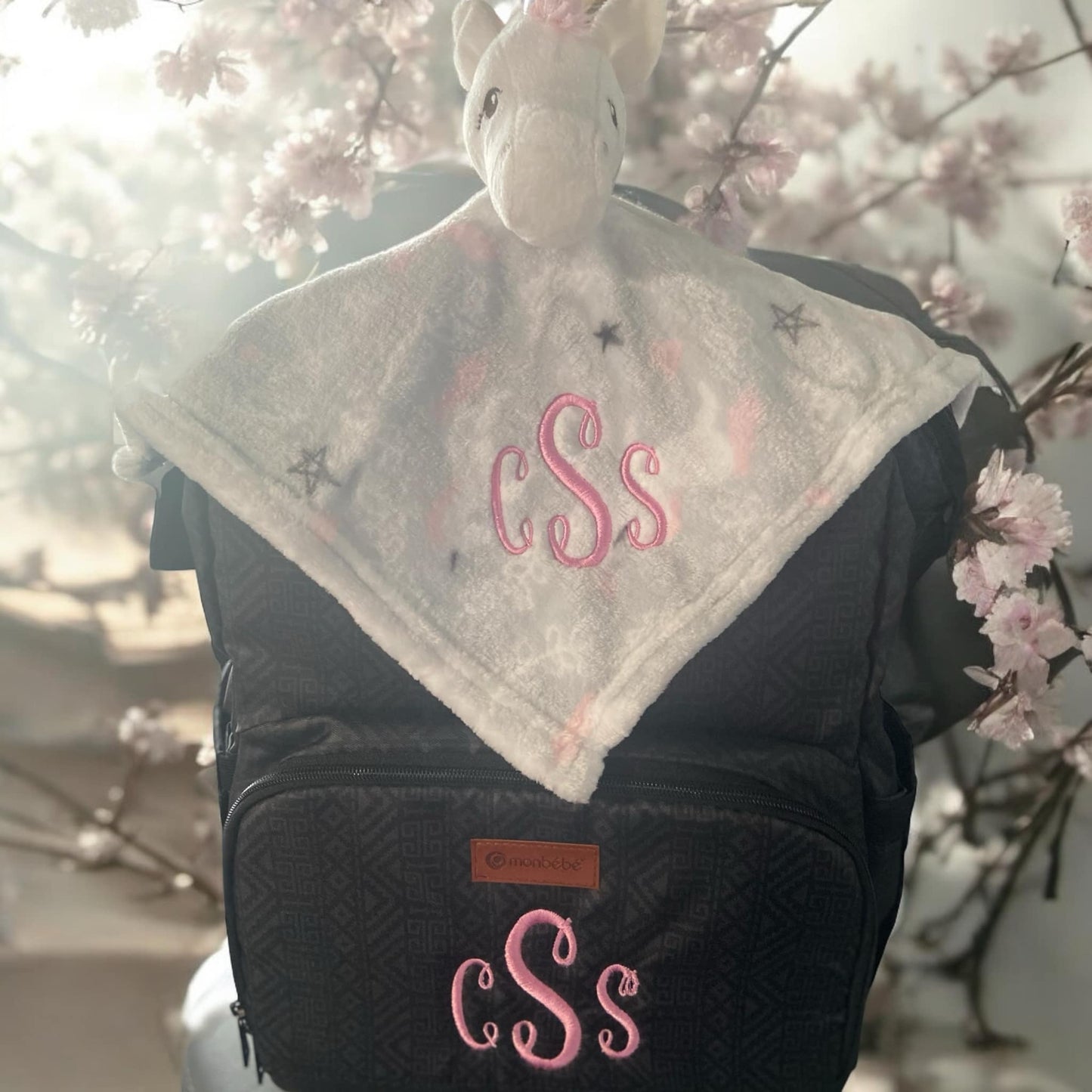 Embroidered Initial Baby Bag w/ Plush Toy